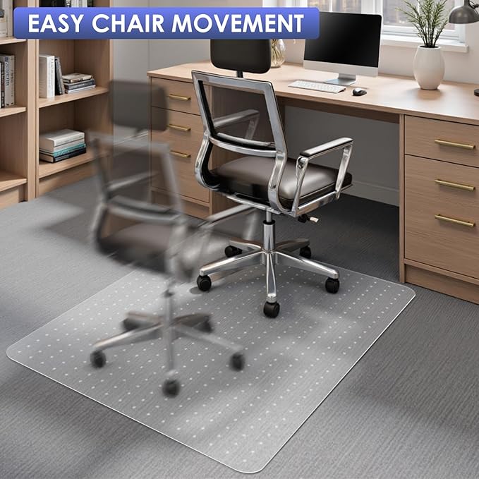 Kuyal Office Chair Mat for Carpet, 2 Pack 46x 60 Clear Heavy Duty Computer Chair Mat, Under Desk Protector Carpeted Floors Mat, Easy Chair Movement,Ship Flat