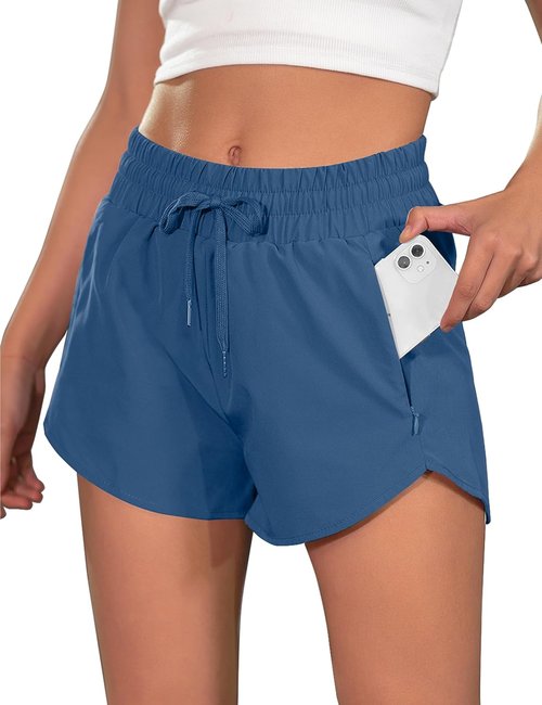 BMJL Women's Running Shorts - High Waisted 2.5" Athletic Gym Shorts with Zipper Pockets