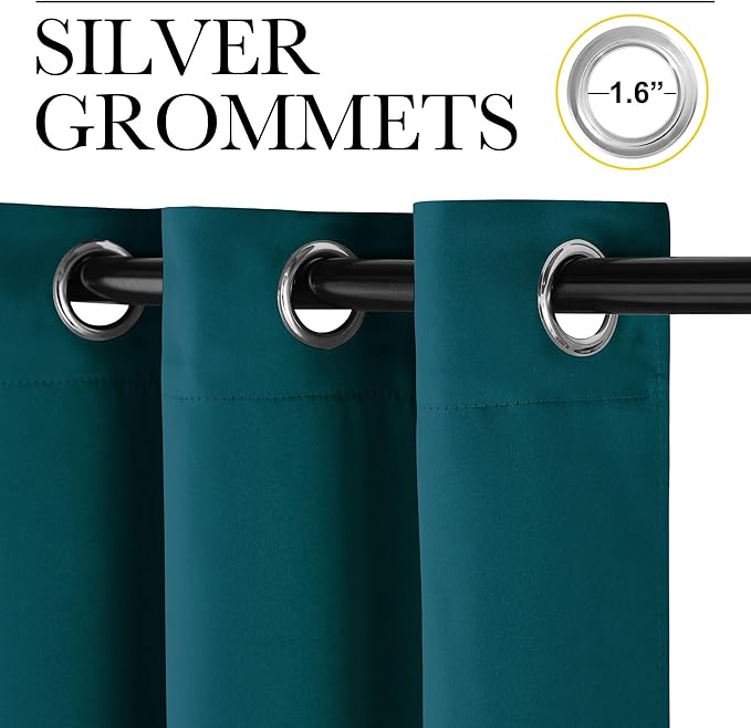NICETOWN Teal Blackout Cafe Faux Silk Curtains