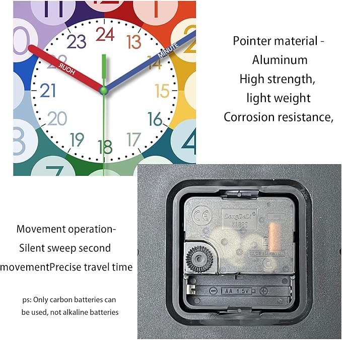 XFM Learning Clock for Kids 8 Inch Silent Wall Clocks Battery Operated Colorful