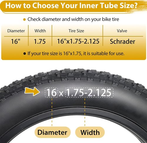 Bike Tube 2-Pack by [Brand Name] - 16 Inch AV32mm Schrader Valve, Durable Butyl Rubber for Kids & MTB