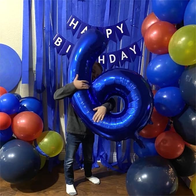 Navy Blue Number 6 Balloon, 40In Large Royal Blue Foil Number Balloons Set 0-9 for Men, Self Inflating Dark Blue Digital 6 Helium Balloon for Boys 6th Birthday Anniversary Party Decoration Supplies