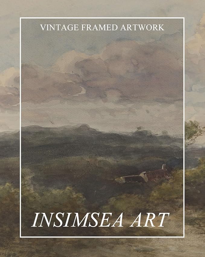 InSimSea Extra Large Framed Vintage Wall Art, Living Room Farmhouse Decor, Hill Sky Watercolor Countryside Landscape Canvas Prints, Retro Scenery Long Picture for Bedroom Above of Bed, 20x40inch