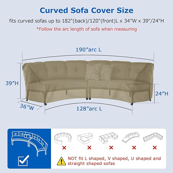SunPatio Ourdoor Waterproof 120 Inch & 190 Inch Sectional Sofa Cover Bundle