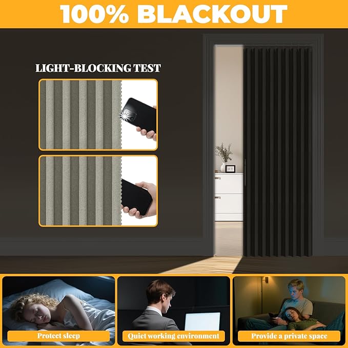 AJAZZ 100% Blackout Magnetic Door Curtain Accordion Doors Interior Closet Door