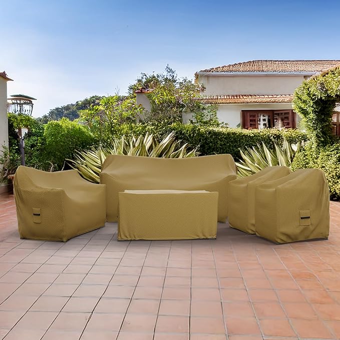 Covers & All Patio Furniture Cover Set, 5 Piece Outdoor Furniture Covers, Water-Repellent, UV & Weather Resistant Covers for Sofa, Loveseat, Chairs & Coffee Table with Elastic and Padded Handles