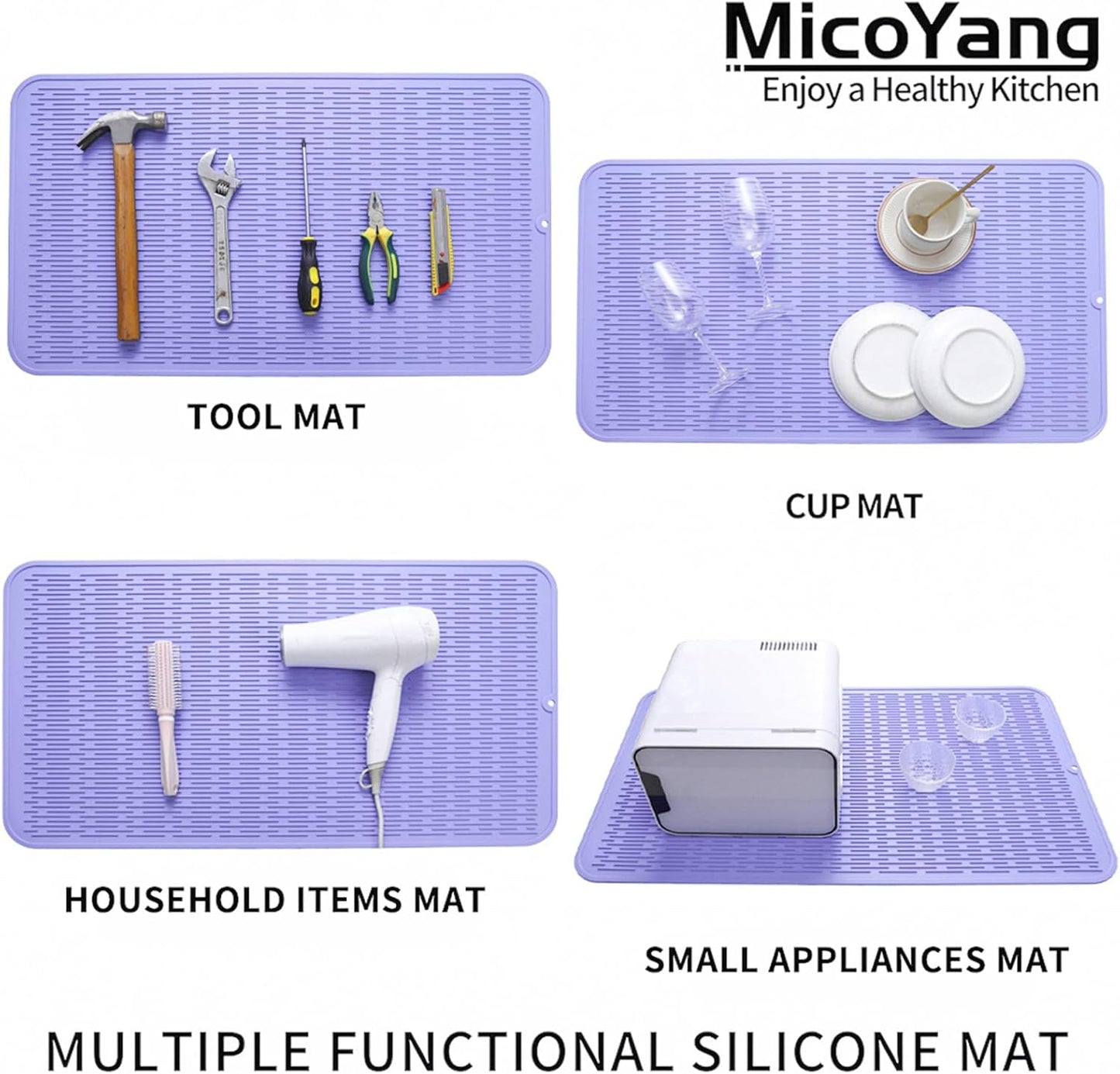 Silicone Dish Drying Mat for Multiple Usage,Easy clean,Eco-friendly,Heat-resistant Silicone Mat for Kitchen Counter or Sink,Refrigerator or Drawer Liner Light Purple 4XL 32 inches x 18 inches