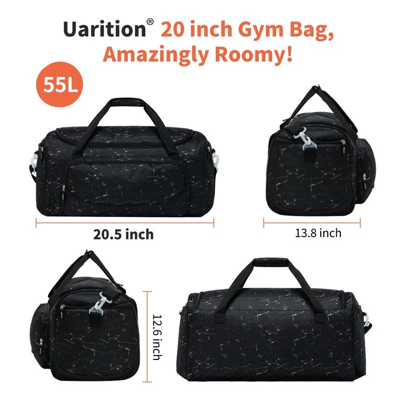 Uarition Men's Large Duffle Bag, 55L Heavy Duty Gym Bag for Sports, Workout, and Travel - Durable Duffel Gear Bag in Marble Black