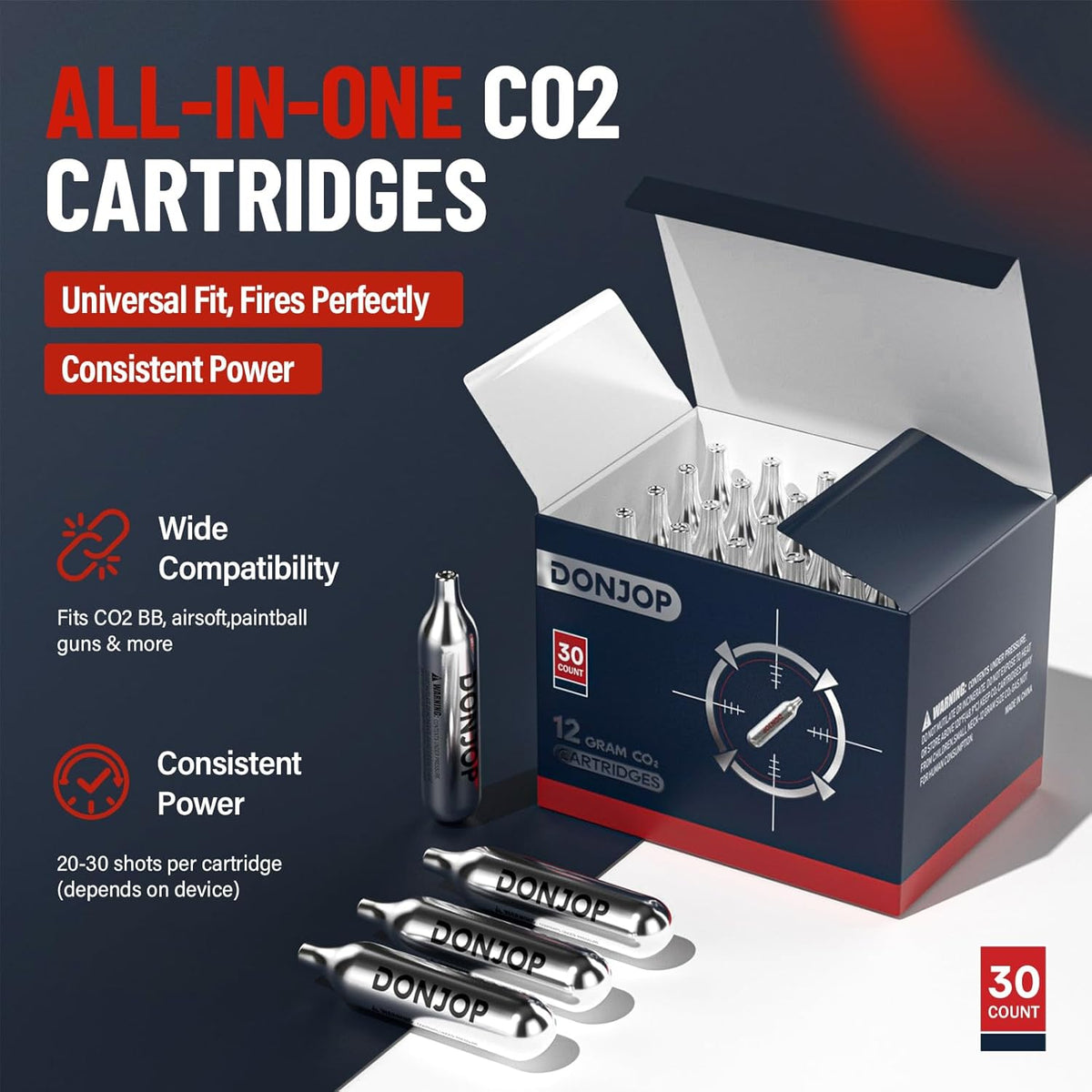 Skiennix 12G CO2 Cartridges - Non-Threaded Design for BB Guns, Airsoft Pistols & Paintball | Snug Fit & Solid Seal