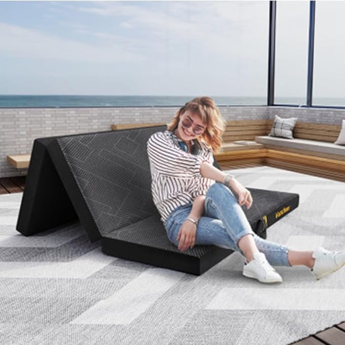 Vamcheer Foldable Mattress Twin Size, 4 inch Folding Mattress, Tri-fold Memory Foam Mat with a Collapsible and Washable Cover, Handle & Non-Slip Bottom for Travel/Guest, 75"x38"x4", Grey