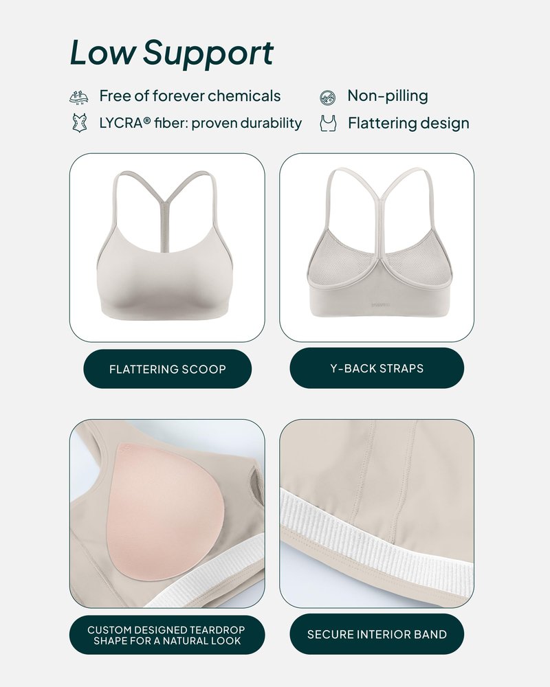 PAVOI ACTIVE Yoga Racerback Bras for Women - Buttery Soft Low Support Scoop Neck Y-Back Thin Strap Sports Bra - FlexFlow - Small, Moon, A-C Cups