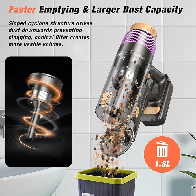 Cordless Vacuum Cleaner, 580W 48KPA 70 Mins Vacuum Cleaners for Home, Self-Standing Stick Vacuum with Touch Screen, Wall Mount Charge, Ultra High-Power Brush for Pet Hair/Plush Carpet/All Floor