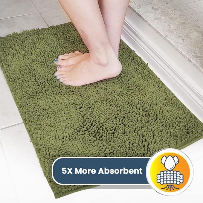 Muddy Mat® | Super Water Absorbent Door Mat Indoor, Microfiber Quick Dry Chenille Entryway Rug, Slip Resistant Front Door Mat, Indoor Mats for Entryway, Machine Washable Pet Rug, Army Green 19"x30"