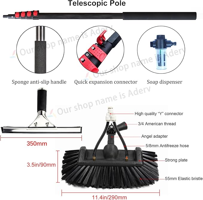 3.6-10.8M Window Cleaning Telescopic Pole,Water Fed Extendable Brush,Suitable for Cleaner Conservatory Roof Photovoltaic Panel Cleaning Extendable Solar Panel Roof Cleaning Tools (6M)