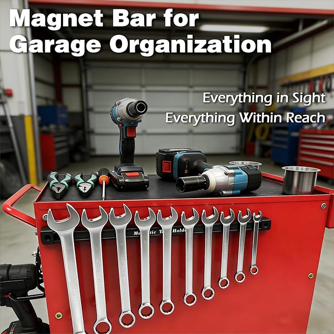 17 Inch Double Sided Magnetic Tool Holder, Heavy Duty Wall Mount Bar with Extra Strong Magnets for Screwdrivers Wrenches Pliers, Magnetic Tool Strips for Garage Workshop or Jobsite (2 Pack)