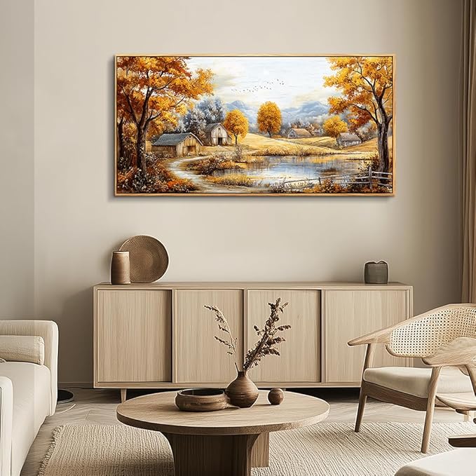 QIYILEXWART Autumn Forest Wall Paintings Large Wall Art For Living Room Canvas Decor For Bedroom Ocean Inspiration Pictures Office Decorations Posters Modern Home Decor Artwork Wood Framed