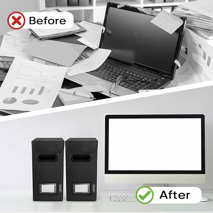 BALEINE File Organizer Box with Lid, Collapsible File Folder Organizer with Plastic Slide, Hanging File Folder Box for Office Document Storage (1 Pack, Black, S)