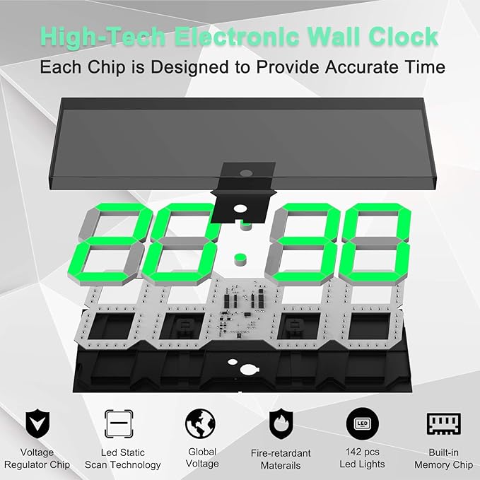 CHKOSDA LED Large Digital Wall Clock, Oversize Wall Clock