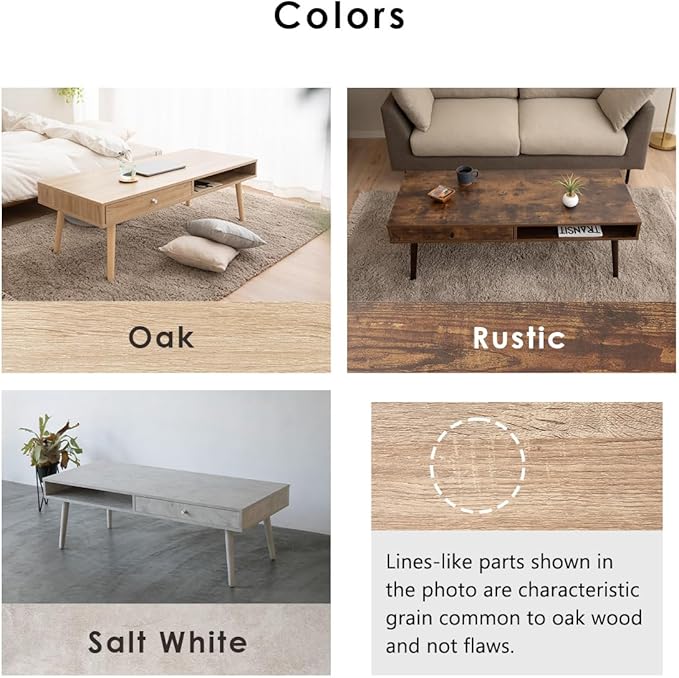 EMOOR Wooden Small Coffee Table with Storage Rectangle Large (47.2"x19.7") Rustic Brown, Floor Sitting Low Table Small Space Minimalist Japanese Tatami Room