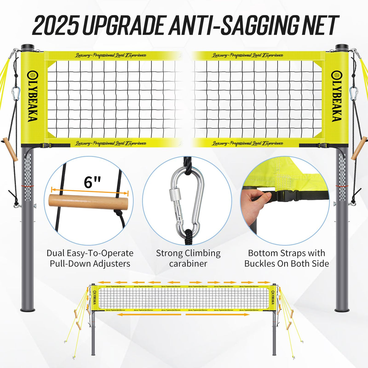Outdoor Professional Volleyball Net Set with Heavy Duty 2" Adjustable Aluminum Poles, Tetoron Net, Portable 1800D Carry Bag - Super Stable & Anti-Sag with 2 Tension Adjusters for Backyard Beach Grass