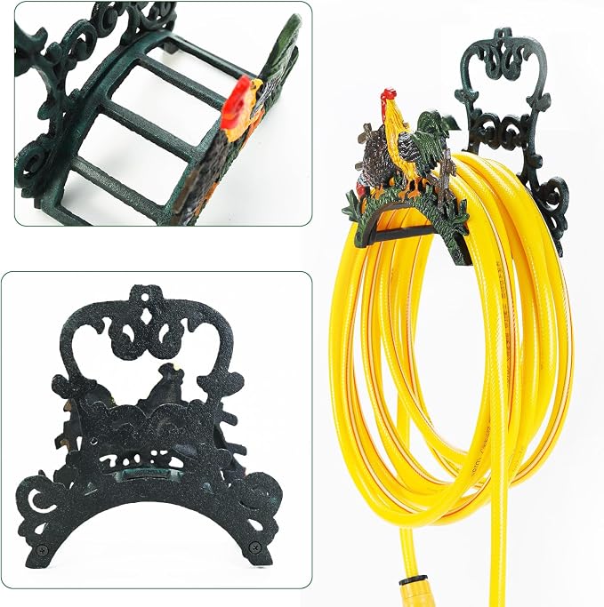 Sungmor Heavy Duty Cast Iron Hose Holder, Garden & Yard Decorative Wall Mounted Hose Butler, Water Pipe Holds, Rack, Hanger, Antique Wall Decorations