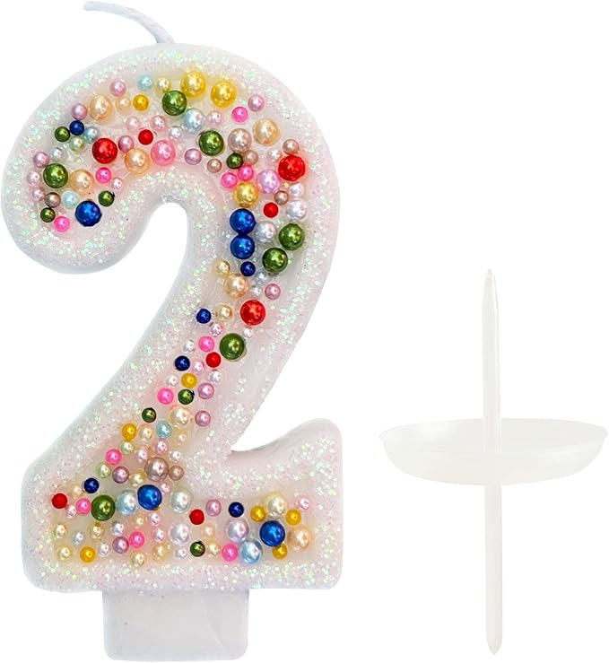 Birthday Candles, Pearl Sequin Number Candle Party Supplies (Number-2)