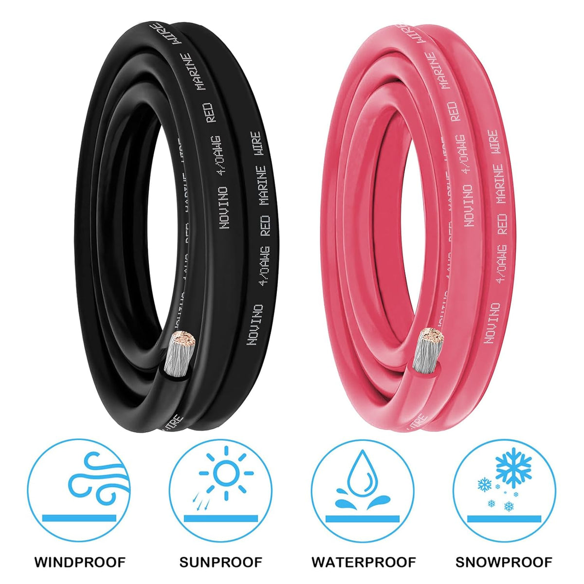 **4/0 Gauge Marine Wire - Tinned Copper Electrical Cable for Boats | 5FT Red & 5FT Black**