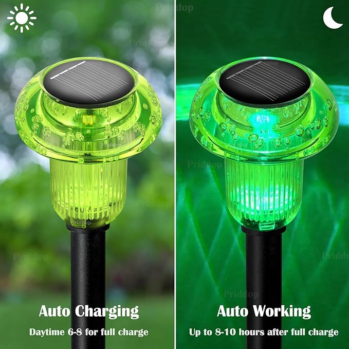 Priddop Solar Lights Outdoor Pathway Waterproof 8 Pack Green LED Green Stake Acrylic Mushroom Decorative Garden Lights for Yard Landscape Patio Outside Decorations