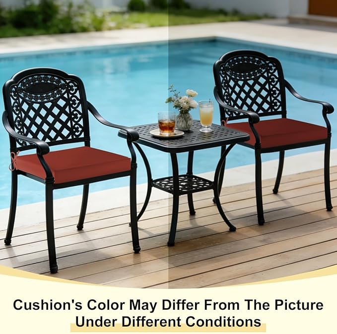 downluxe Waterproof Outdoor Chair Cushions Set of 4, 19" x 19" x 3" Patio Chair Cushion with Non-Slip Ties & Handle, Square Outdoor Cushion for Patio Furniture with Removable Cover, Orange