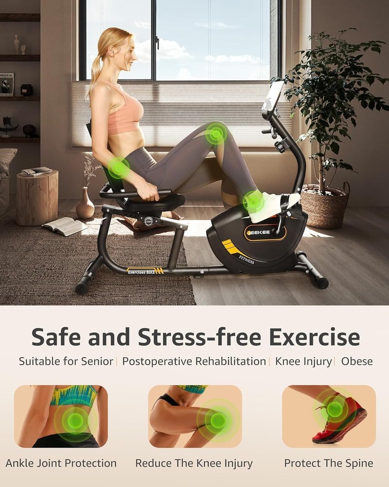 JEEKEE Recumbent Exercise Bike for Adults Seniors - Indoor Magnetic Cycling Fitness Equipment for Home Workout Black