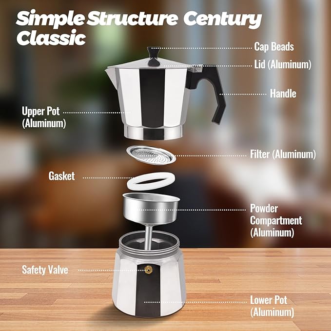 14 Cup Aluminum Moka Pot Classic Stovetop Espresso Coffee Maker 700ml 23oz Coffeemaker Percolator Mocha Pot Greca Coffee Maker Cafe Makers for Italian and Cuban Café Brewing Silver