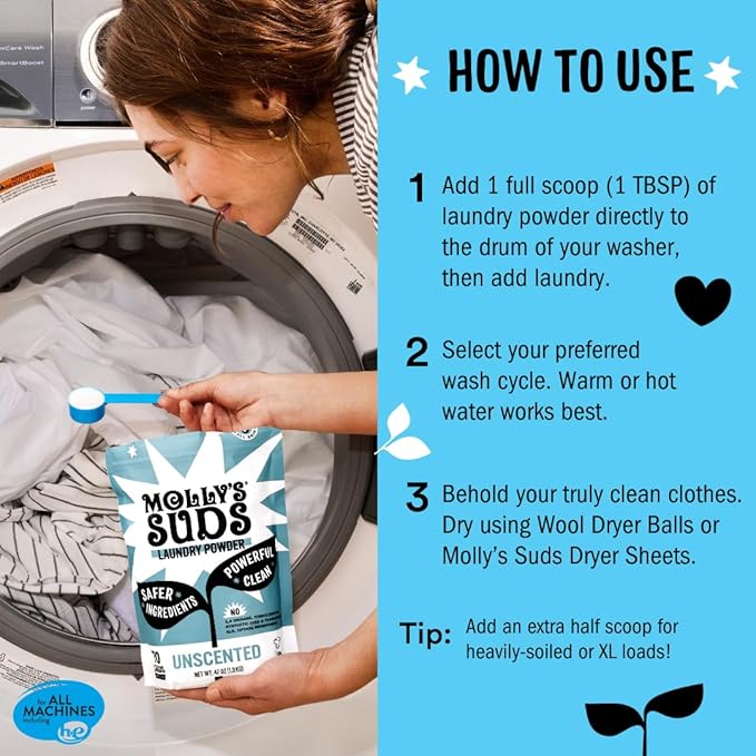Molly's Suds Original Laundry Detergent Powder | Clean Laundry Detergent Powder for Sensitive Skin | Simple, Effective Ingredients, Stain Fighting | 70 Loads (Peppermint)