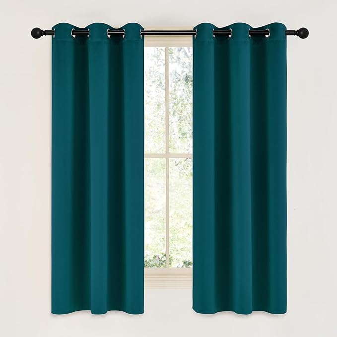 NICETOWN Teal Blackout Cafe Faux Silk Curtains