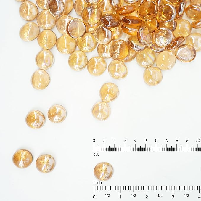 19 Pound Fire Glass Beads for Fire Pit 1/2 inch Tempered Glass Rocks Light Amber