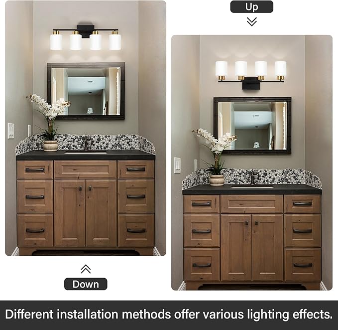 FonmYim Black and Gold Bathroom Light Fixtures, 4-Light Modern Vanity Light