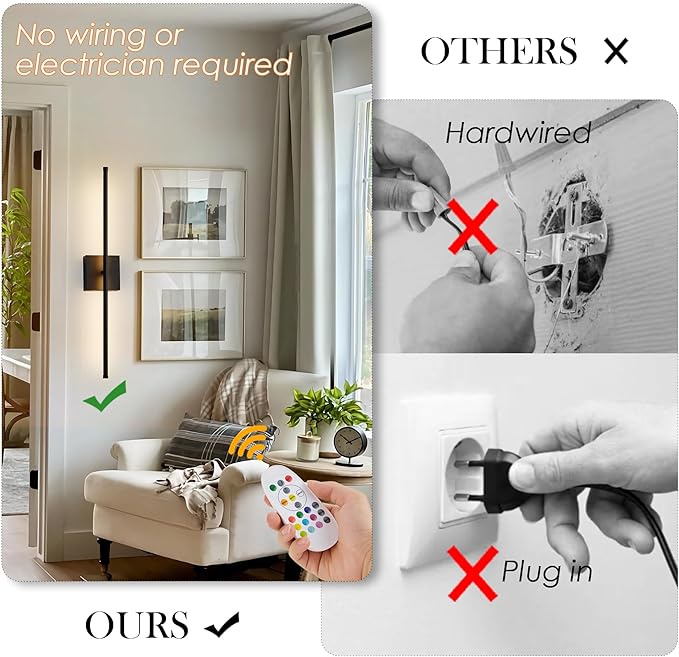 KARTOOSH 32.2 Inch 9 RGB Color Battery Operated Wireless Wall Sconces Set of Two