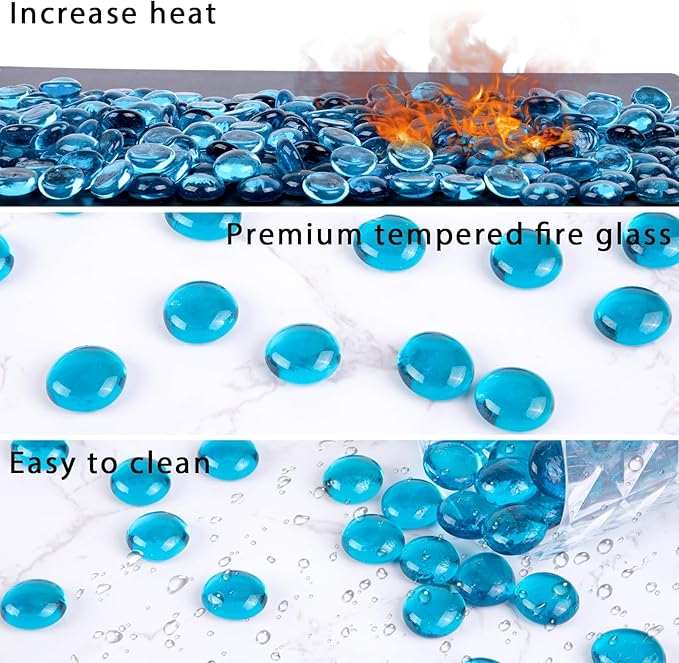 DomeStar 10LB Blue Fire Pit Glass Rocks, Reflective Round Glass Beads for Natural Propane Fire Pit Landscaping