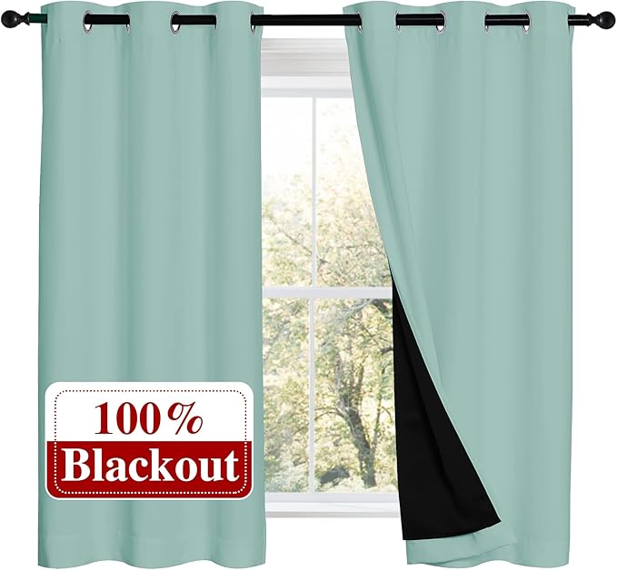 NICETOWN 100% Blackout Curtains 54 inches Long, Double-Deck Completely Blackout