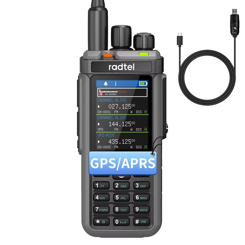 Radtel RT-880G GPS APRS Ham Radio 10W Walkie Talkie Portable CB Radio 1024 Channels HF SSB Rx with Cross-Band Repeater, 2.4 Inch Color Display, 2400mAh Rechargeable Battery,