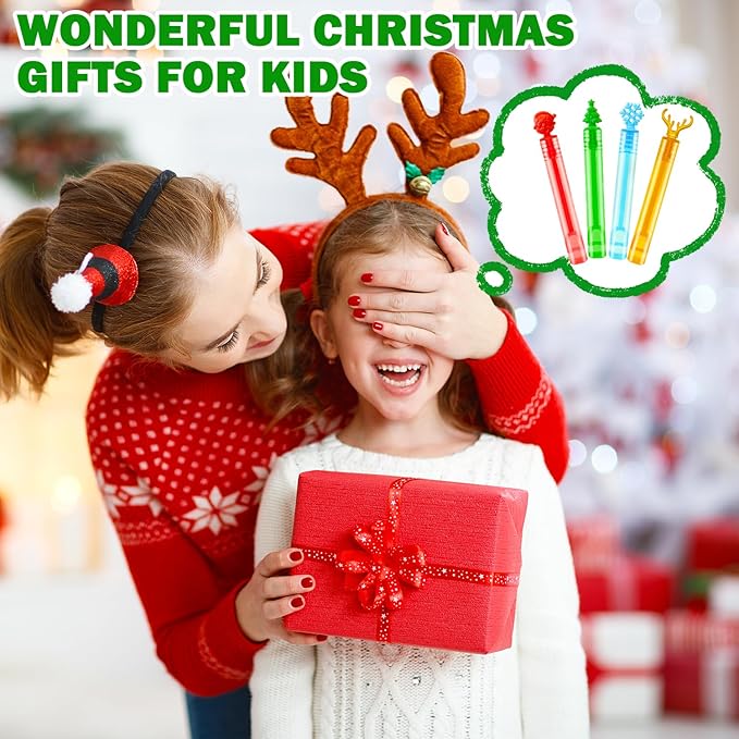 100 Pack Bulk Christmas Mini Bubble Wands Party Favors for Kids,Goodie Bag Stocking Stuffers Fillers for Toddler Boys Girls,Bulk Classroom School Party Supplies Prizes Toys Gifts Trinkets for Students