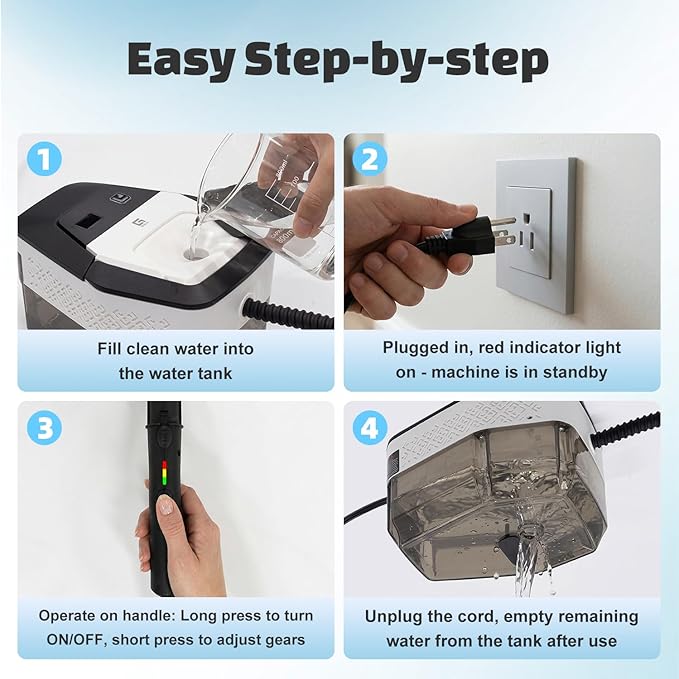 Handheld Steam Cleaner with On-Handle Control & Digital Display | 3 Level Pro Steam for Grease, Tile, Carpet | 45oz Tank, 10 Attachments for Home, Car, Kitchen Deep Cleaning (White)