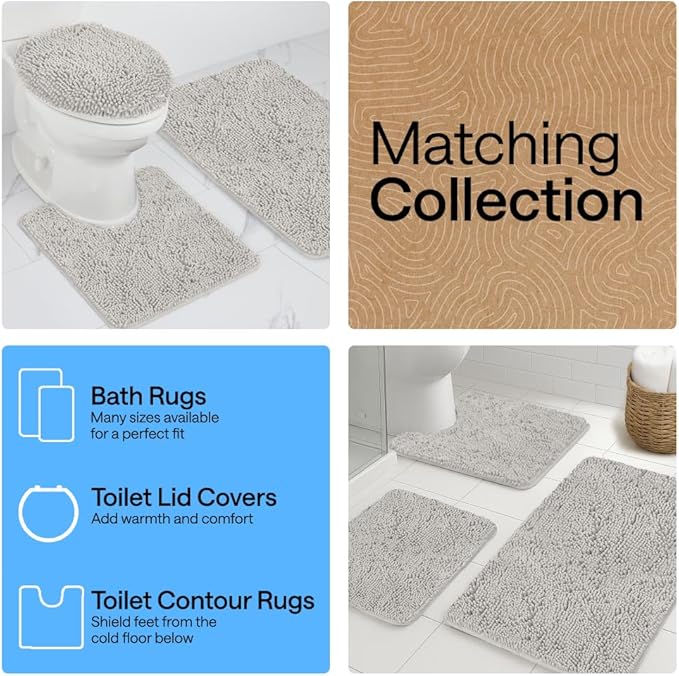 GORILLA GRIP Bath Rug Mat 54x24, Soft Absorbent Chenille, Quick Dry Microfiber Mats, Rubber Backing Washable Shower Floor Rugs, Bathmat Runner, US Designed Bathroom Home Decor Accessories Light Gray