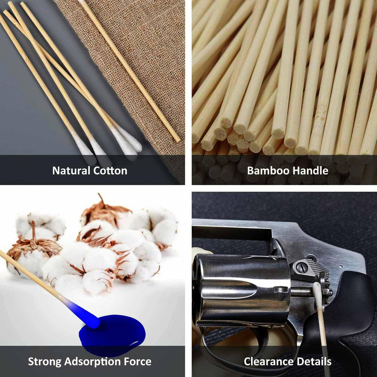 Skiennix Gun Cleaning Swabs - 500 PCS Lint-Free Cotton with 6" Sturdy Bamboo Sticks | Versatile for Firearms, Electronics & Makeup