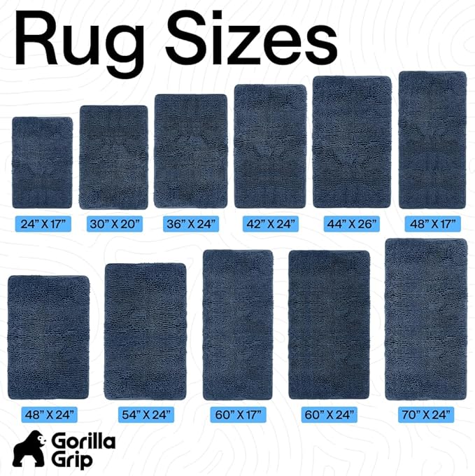 GORILLA GRIP Bath Rug Mat 44x26, Soft Absorbent Chenille, Quick Dry Microfiber Mats, Rubber Backing Washable Shower Floor Rugs, Bathmat Runner, US Designed Bathroom Home Decor Accessories Navy Blue