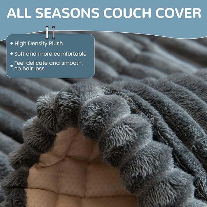 OTOB Dog Couch Covers for 3 Cushion Washable Non Slip Plush Pet Friendly Bed Mat Sofa Cover for Dogs, All Seasons Cozy Soft Fuzzy Furniture Protector Sofa Slipcovers (Dark Gray, 27.6" x 59.1")