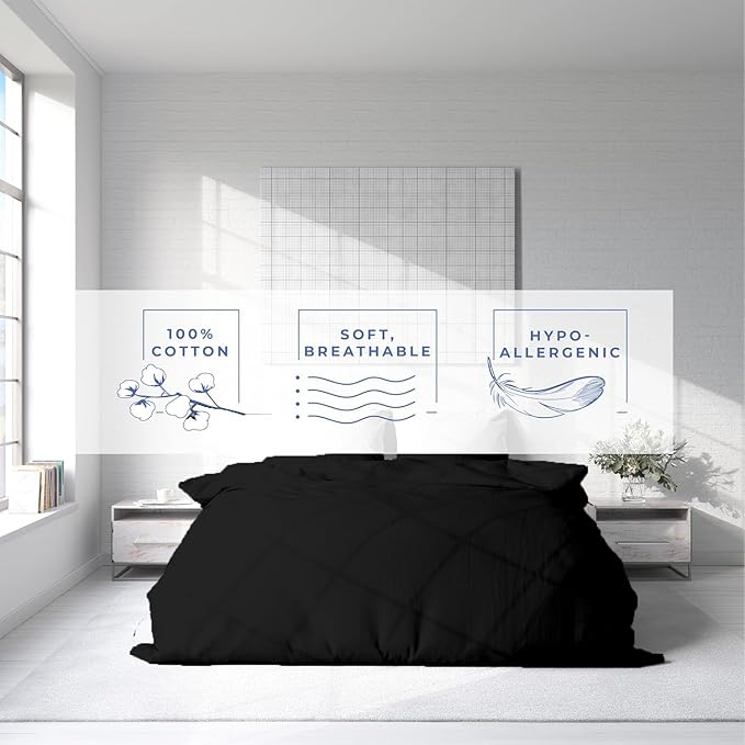 600 Thread Count 100% Egyptian Cotton Premium Duvet Cover - Breathable All Season Comforter Cover with Zipper Closure & Corner Ties | Smooth Sateen Weave (Twin/TwinXL 1 Pc Duvet Cover, Black)