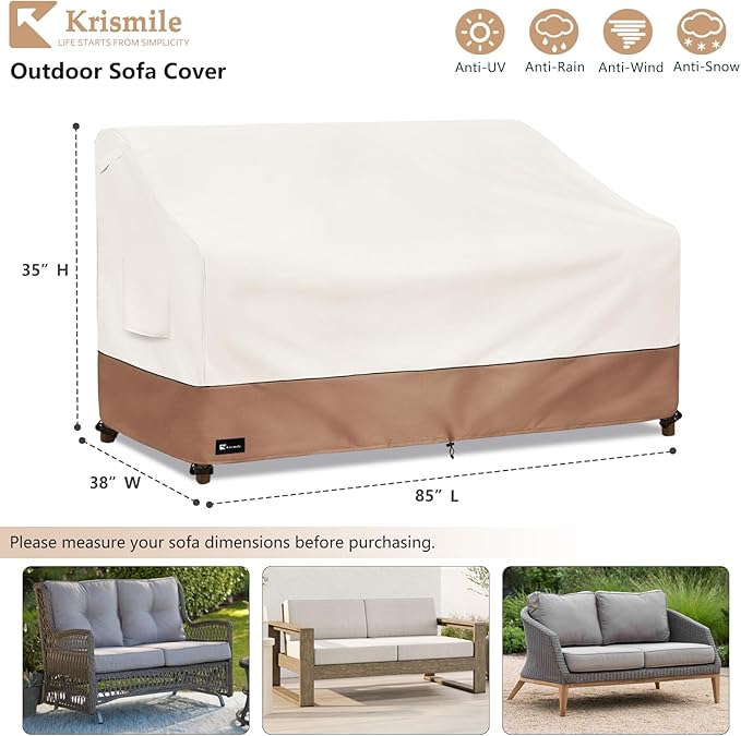 Outdoor Couch Cover for Patio Furniture - Heavy Duty Waterpoof All-Weather 3-Seater Patio Sofa Cover, 85"x38"x35" (Beige)