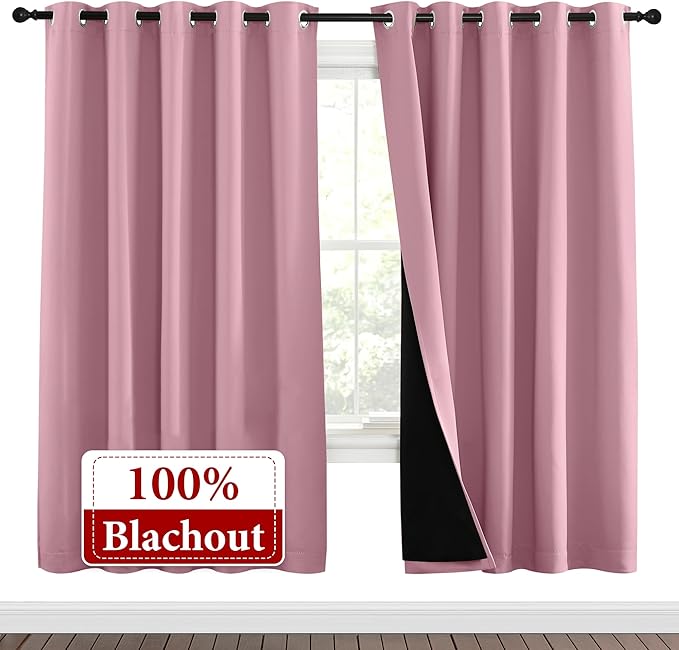 NICETOWN Crystal Pink Full Shade Curtain Panels, Pair of Energy Smart & Noise
