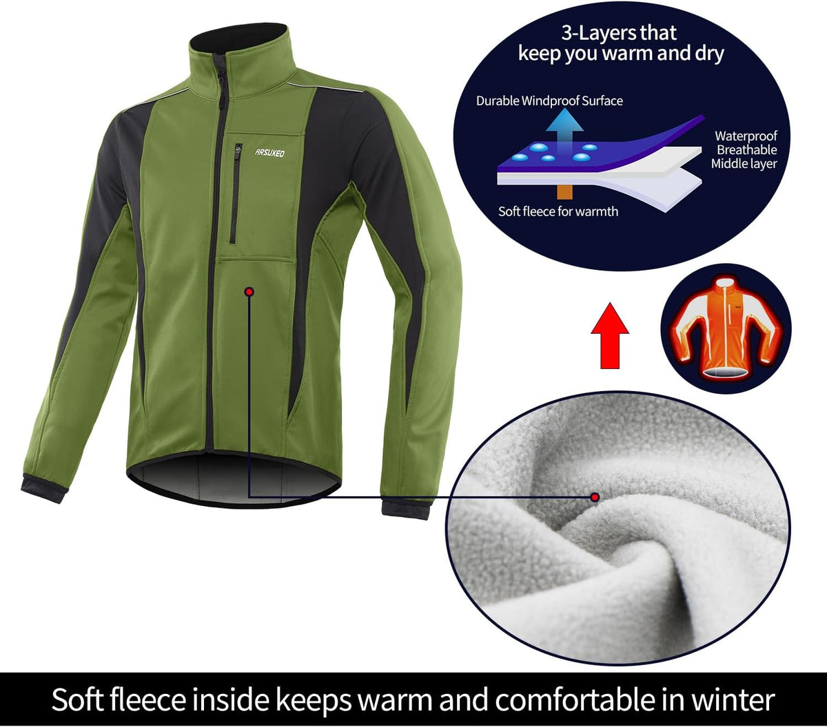 Windproof Waterproof Thermal Cycling Jacket for Winter | ARSUXEO 15K Softshell