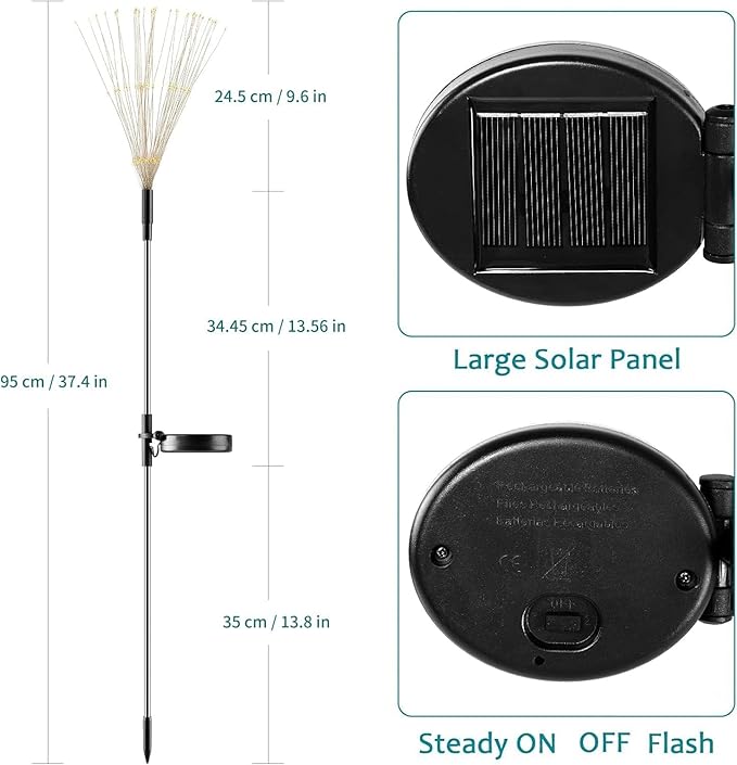 JJGoo Solar Firework Lights, 2 Pack 150 LEDs 2 Lighting Modes Solar Lights Outdoor Waterproof for Garden Patio Walkway Pathway Party Wedding Christmas Decorative - Warm White